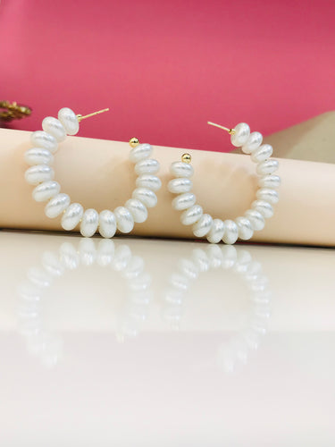 Flat Pearl Hoop Earrings